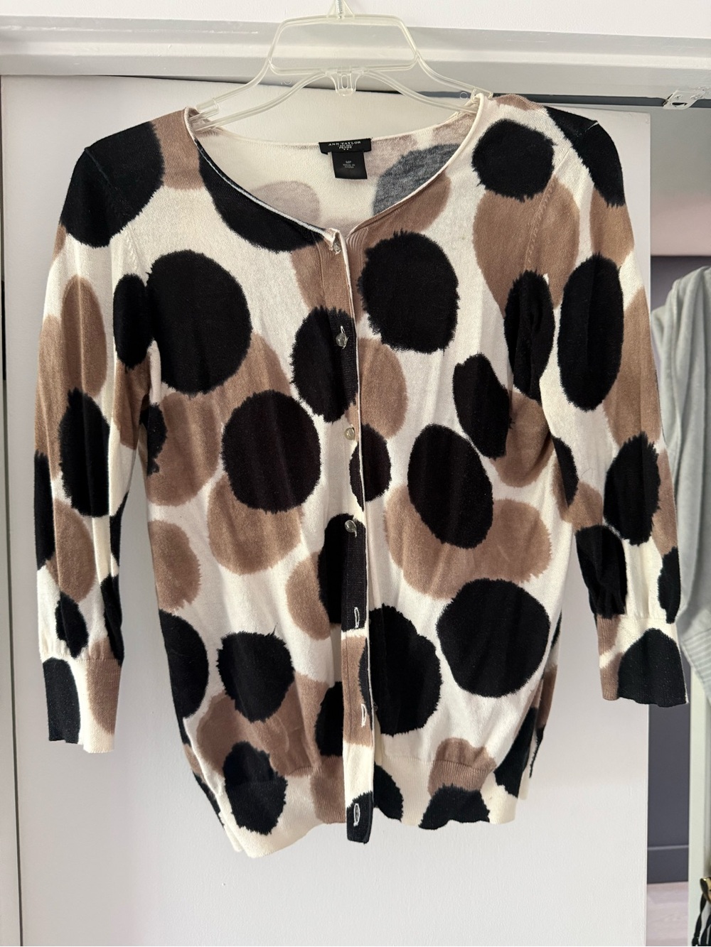 Ann Taylor Petite Sweater in Cream with Black and Taupe Spotted MP